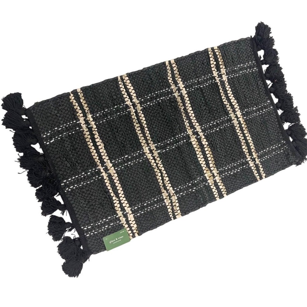 2x3 black white‎ thick plaid accent layering rug fringe farmhouse Scandinavian